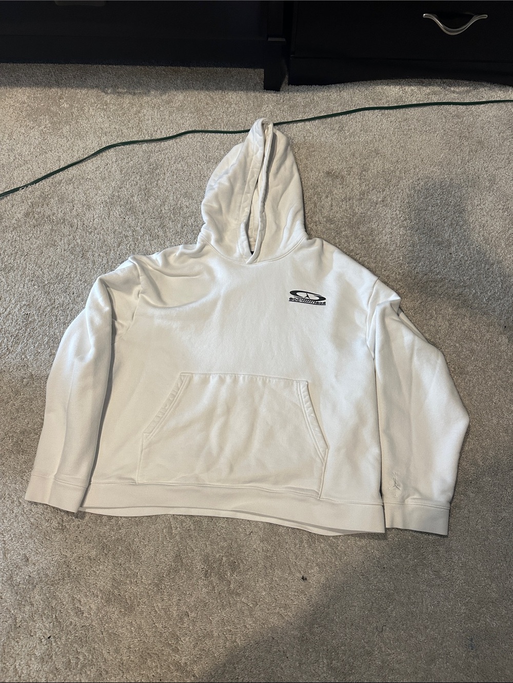 Travis Scott White Hoodie with Small Black Logo